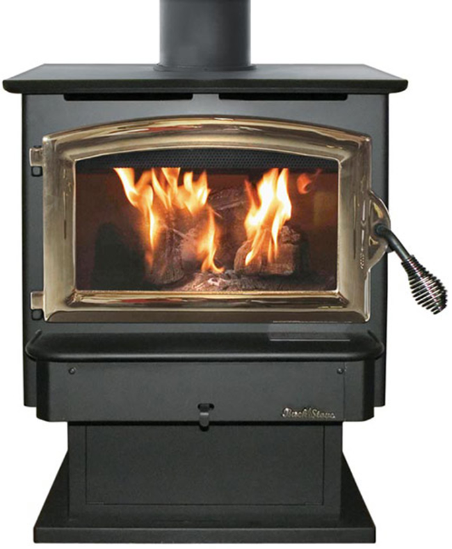 Buck FS21 Freestanding Wood Stove-Pedestal, Gold Door, and Spring Handle