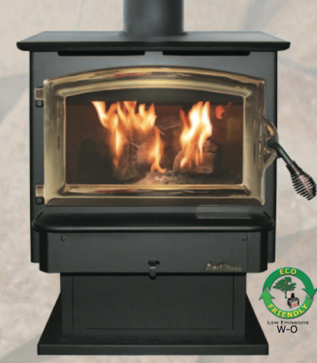 Buck FS21 Freestanding Wood Stove-Pedestal, Gold Door, and Spring Handle
