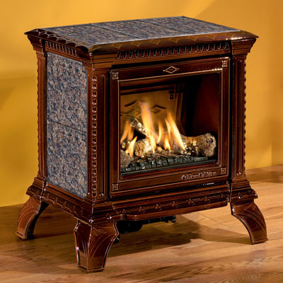 Hearthstone Tribute 8050 Gas Stove In Brown Enamel With Autumn Brown Stone