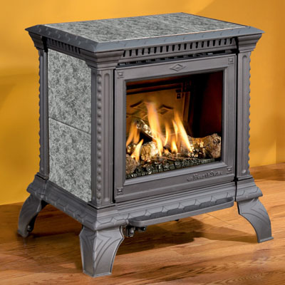 Hearthstone Tribute 8050 Gas Stove In Black Matte In Black Matte With Titanium Pearl
