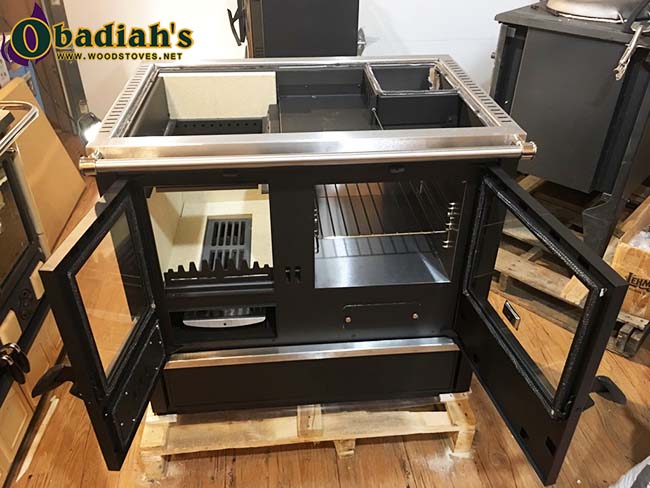 Black North Wood Cookstove - Front Doors Open (cooktop removed)