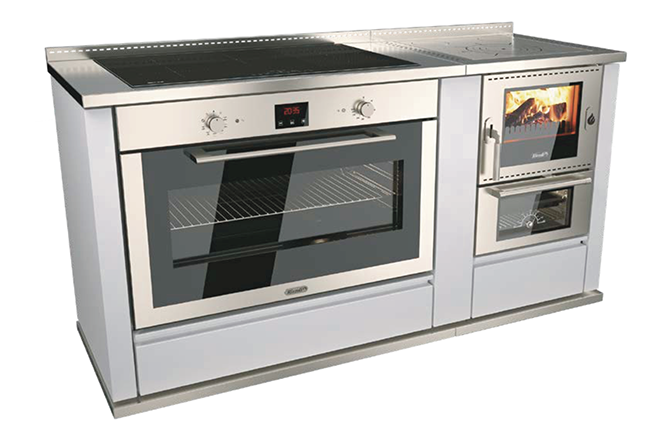 Rizzoli ML60 Wood Cookstove w/ ML105 Electric Cook Range in White with Stainless Doors