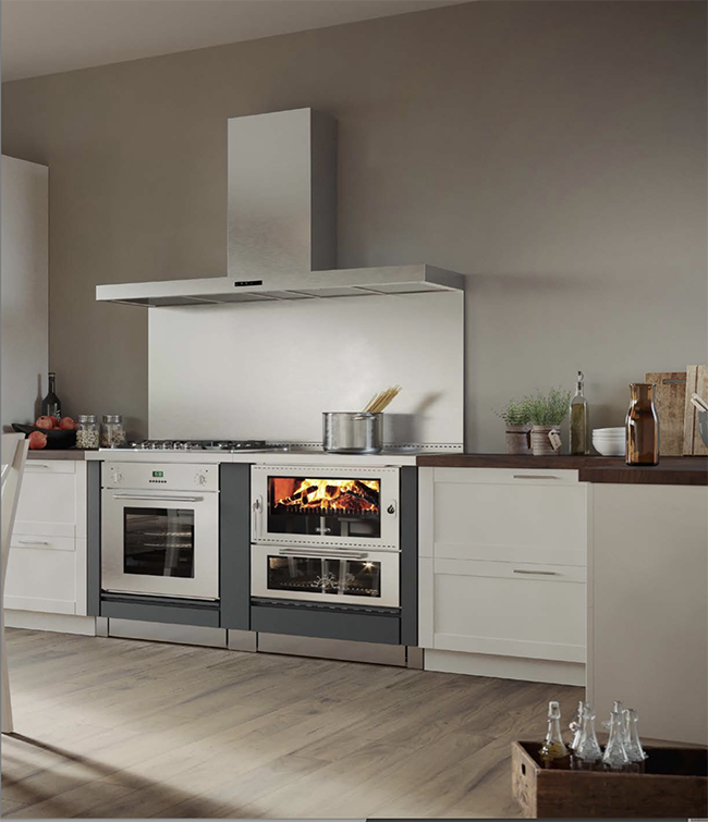 Rizzoli ML80 Wood Cookstove w/ ML105 Electric / Gas Cook Range in Anthracite with Stainless Doors