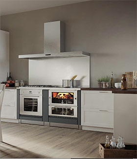 Rizzoli ML80 Wood Cookstove w/ ML105 Electric / Gas Cook Range in Anthracite with Stainless Doors