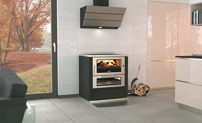 Rizzoli ML80 Wood Cookstove in Black with Stainless Steel Doors
