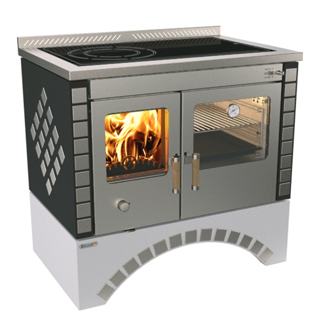 Rizzoli S90 Round Arch Wood Cook Stove Stainless Steel Door in Inox with Ceramic Glass Cook Top