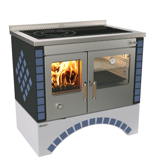 Rizzoli S90 Round Arch Wood Cookstove Stainless Steel Door with Ceramic Glass Cook Top