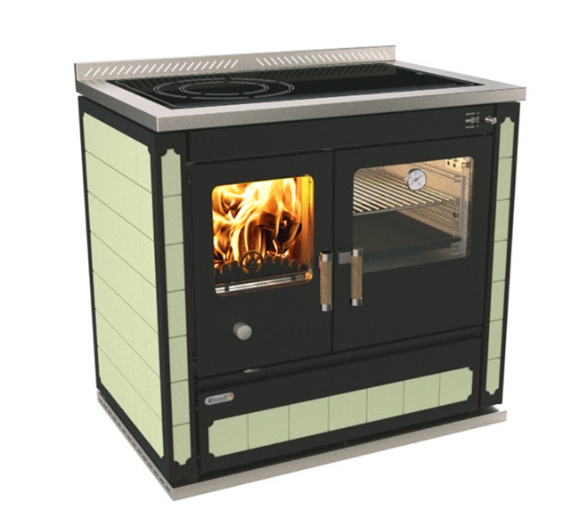 Rizzoli S90 Wood Baking Oven in Green Tile with Ceramic Glass Cooktop