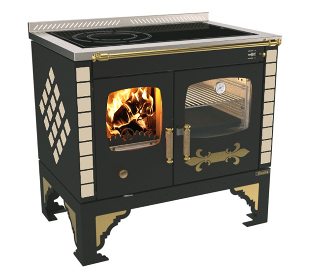 Rizzoli S90 Story Vintage Style Wood Cook Stove with Ceramic Glass Top 