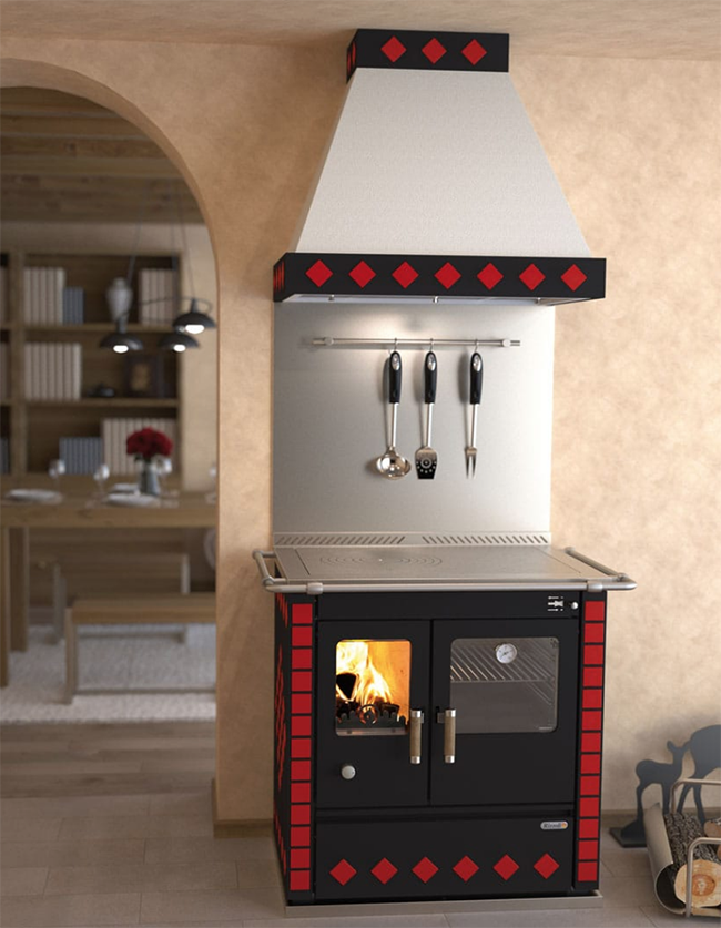 Rizzoli S90 Wood Cook Stove in Red Dekor