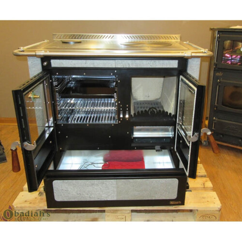 Rizzoli L90 Rustic Wood Cook Stove - Soapstone-Black Door, Right Flue, Multi Ring, Front Rail