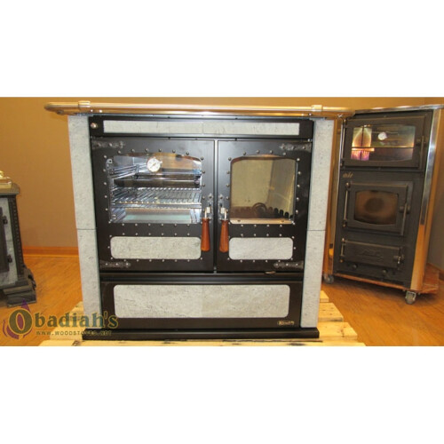 Rizzoli L90 Rustic Wood Cook Stove - Soapstone-Black Door, Right Flue, Multi Ring, Front Rail