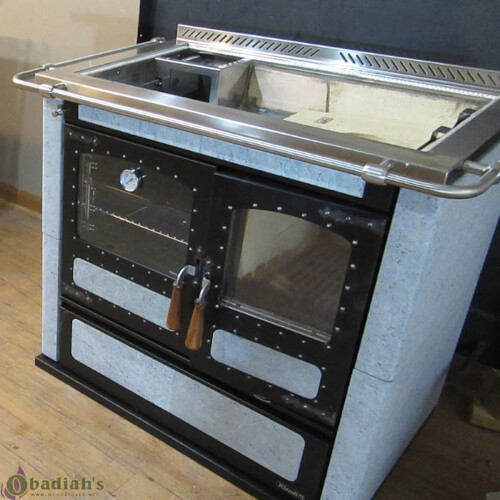 Rizzoli L90 Rustic Wood Cook Stove - Soapstone-Black Door, Right Flue, Multi Ring, Front Rail