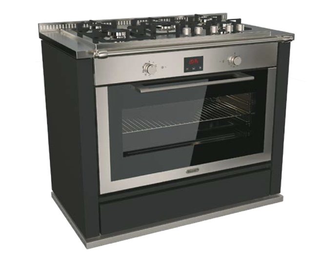 Rizzoli 105 41.5" Cabinet Width, 36" Cooktop - 30" Oven Width Black with Stainless Steel Doors