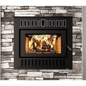 Valcourt Cartier Zero Clearance Wood Fireplace -Black Door Overlay with Black Modern Style Faceplate