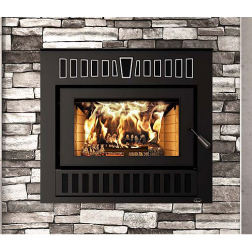 Valcourt Cartier Zero Clearance Wood Fireplace -Black Door Overlay with Black Modern Style Faceplate