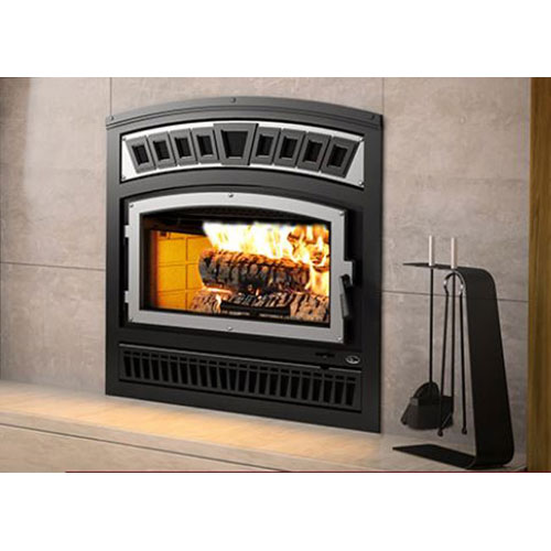 Lafayette Zero Clearance Wood Fireplace with Plated Brushed Nickel Door Overlay and Brushed Nickel C