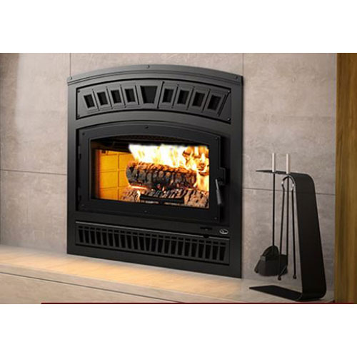 Lafayette Zero Clearance Wood Fireplace with Black Door Overlay and Black Crown Style Faceplate