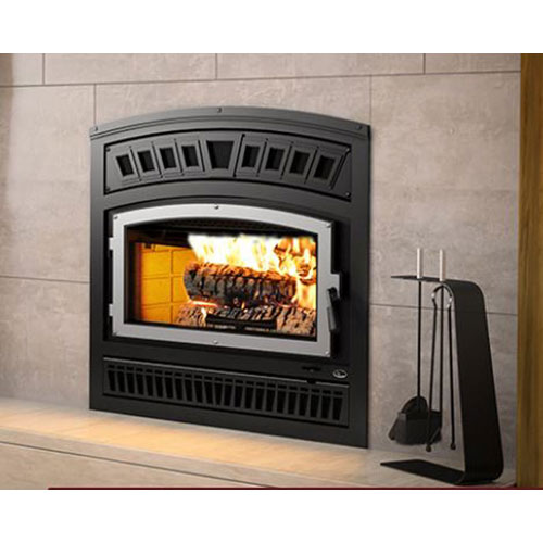 Lafayette Zero Clearance Wood Fireplace with Plated Brushed Nickel Door Overlay and Black Crown Styl