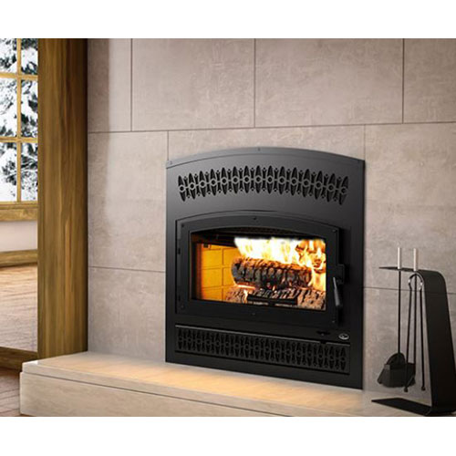 Lafayette Zero Clearance Wood Fireplace with Black Door Overlay and Black Victoria Style Faceplate